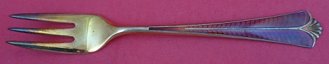Pastry Fork 3-tine w/ red enamel vermeil 5 3/4